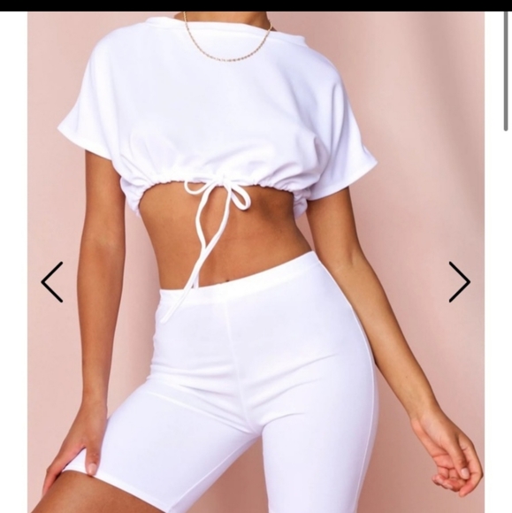 ALL WHITE CROP TOP/BIKER SHORT SET - Picture 4 of 5